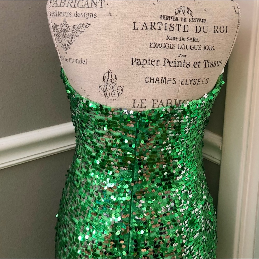 NEW TONY BOWLS LIMITED SZ 8 GREEN SEQUIN TULLE MERMAID FORMAL EVENING GOWN - Picture 10 of 14